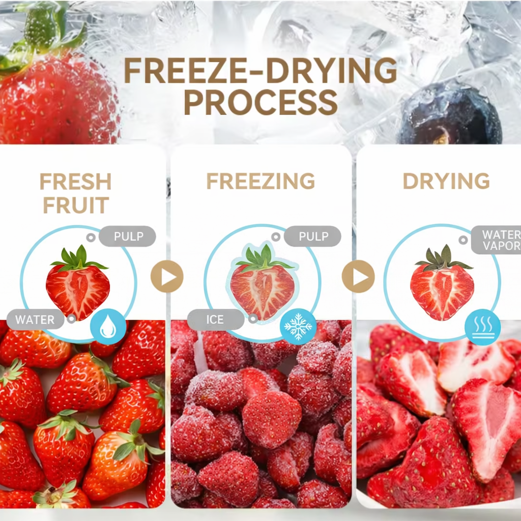 სუბლიმირებული შრობის პროფესიონალური დანადგარი ავტომატური მართვის ლიოფილიზატორი 20 კგ-იანი გაყინვით საშრობი მანქანა ხილისა და ბოსტნეულის გადასამუშავებლად